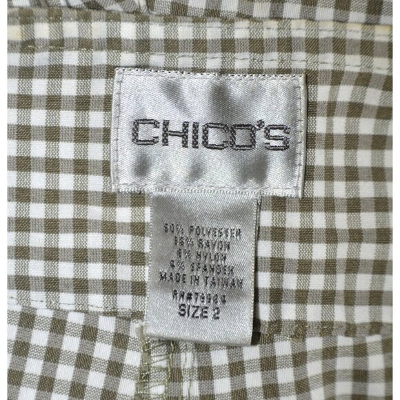 Chico's Olive Green Gingham Checked Wide Ankle Pants Size 2 US L 12 Stretch - Picture 6 of 7